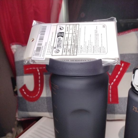 3 BLACK w/Gold writing Water Bottles Set: 64oz, 25oz, 10oz, All with Handles - Picture 12 of 16